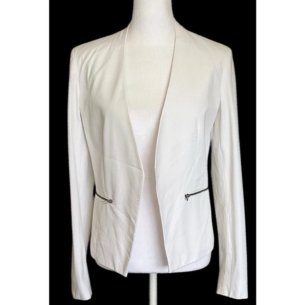 Theory Women White Minimalist Clean Blazer Open Front  Lightweight Career Size 4